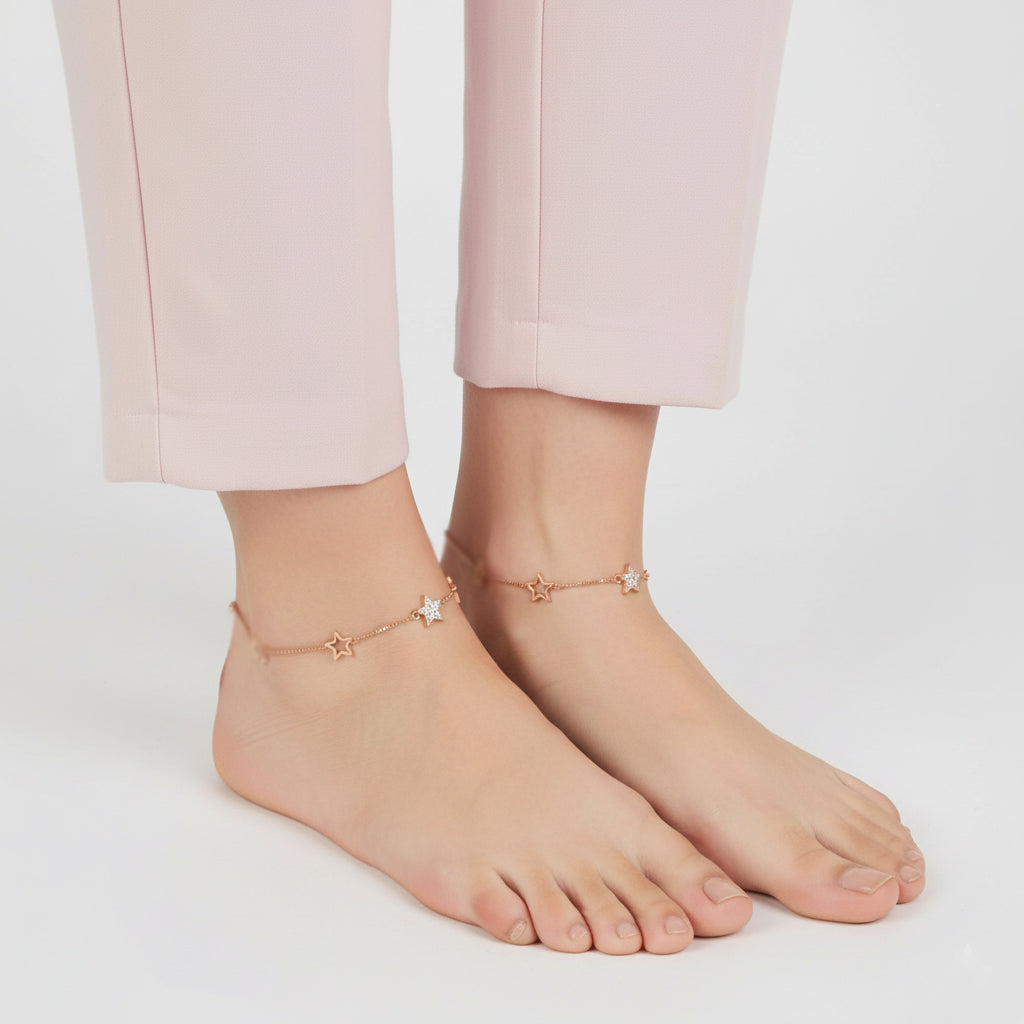 Silver Rose gold star Anklet for her