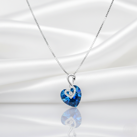 Silver Deep Blue Swan Heart Crystal Pendant