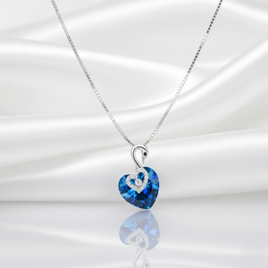 Silver Deep Blue Swan Heart Crystal Pendant