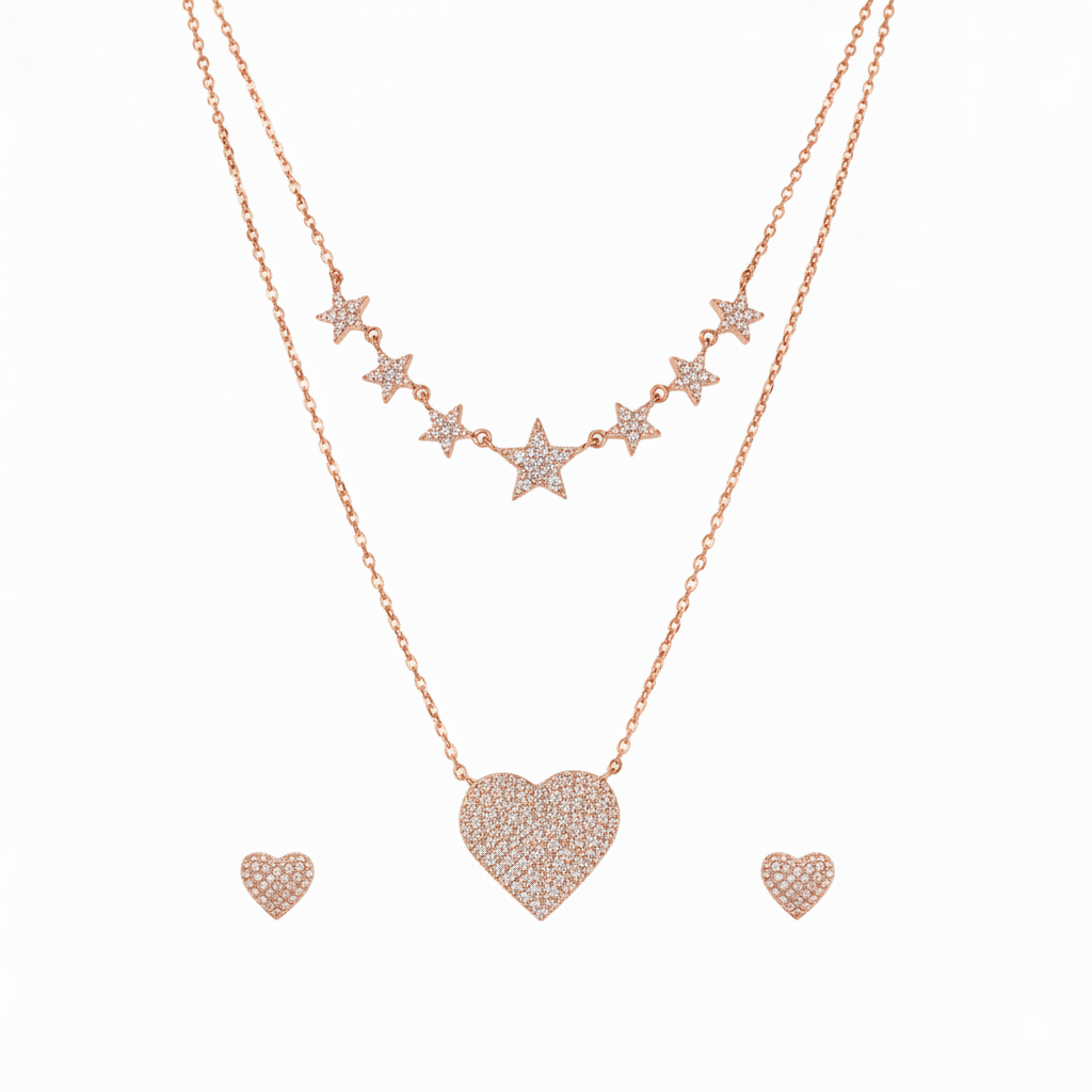 Rose Gold Celestian Heart Double Layer Set