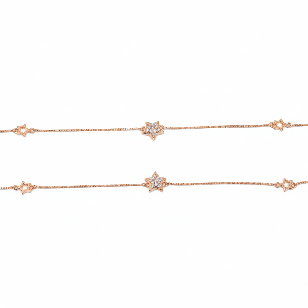 Silver Rose gold star Anklet for her