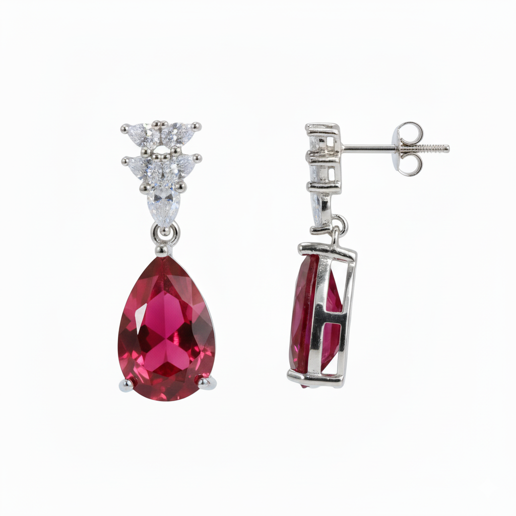 Silver Royal Red Huggie Earrings