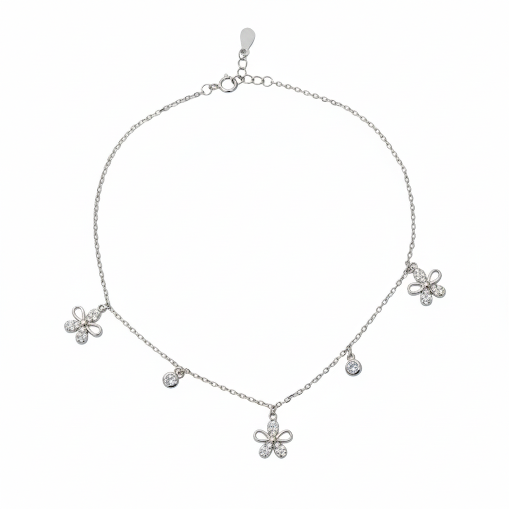 Silver Floral Charm anklet for her
