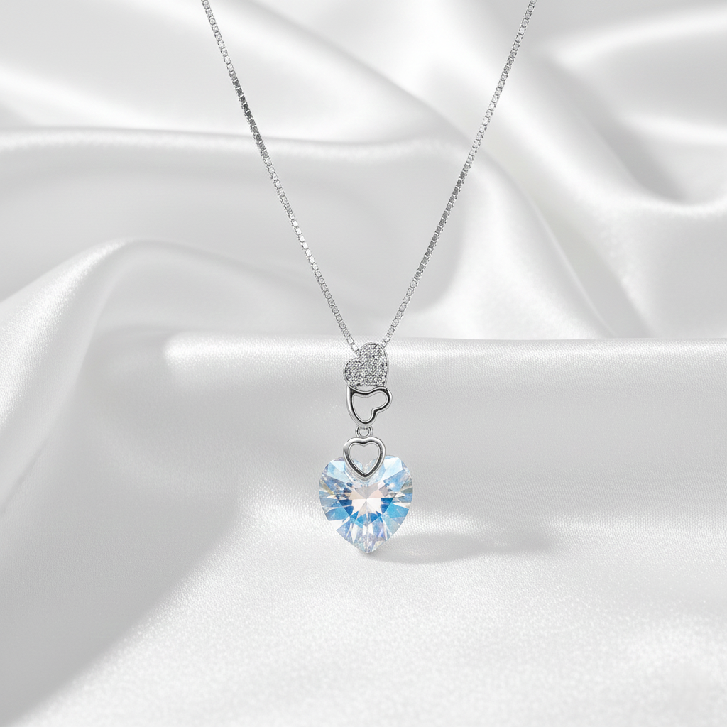 Silver Aurora Crystal Heart Pendant