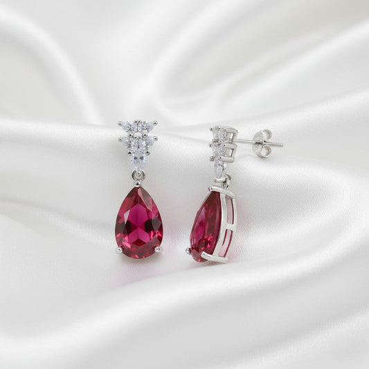 Silver Royal Red Huggie Earrings