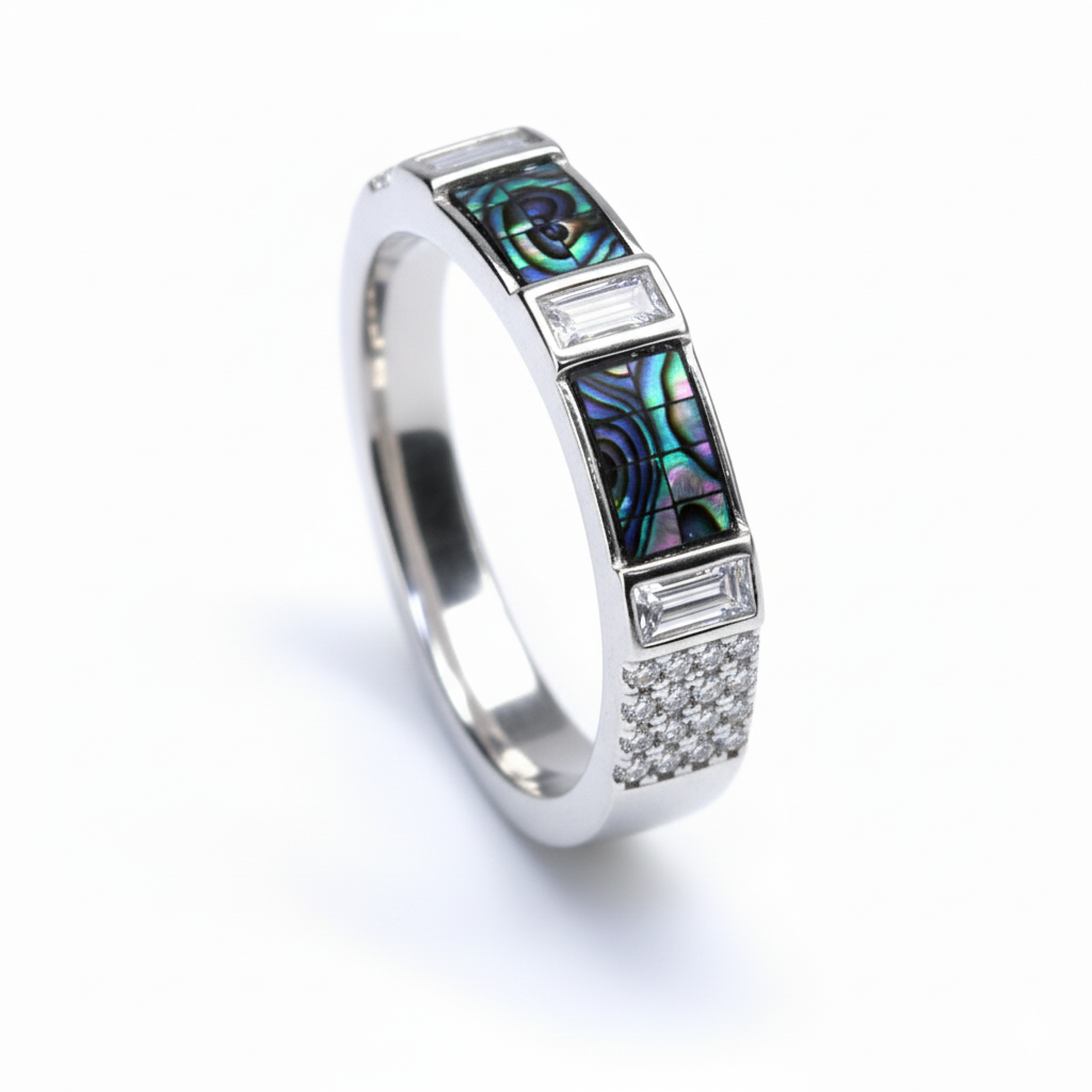 Silver Dazzling Abalone Shell Bracelet Set