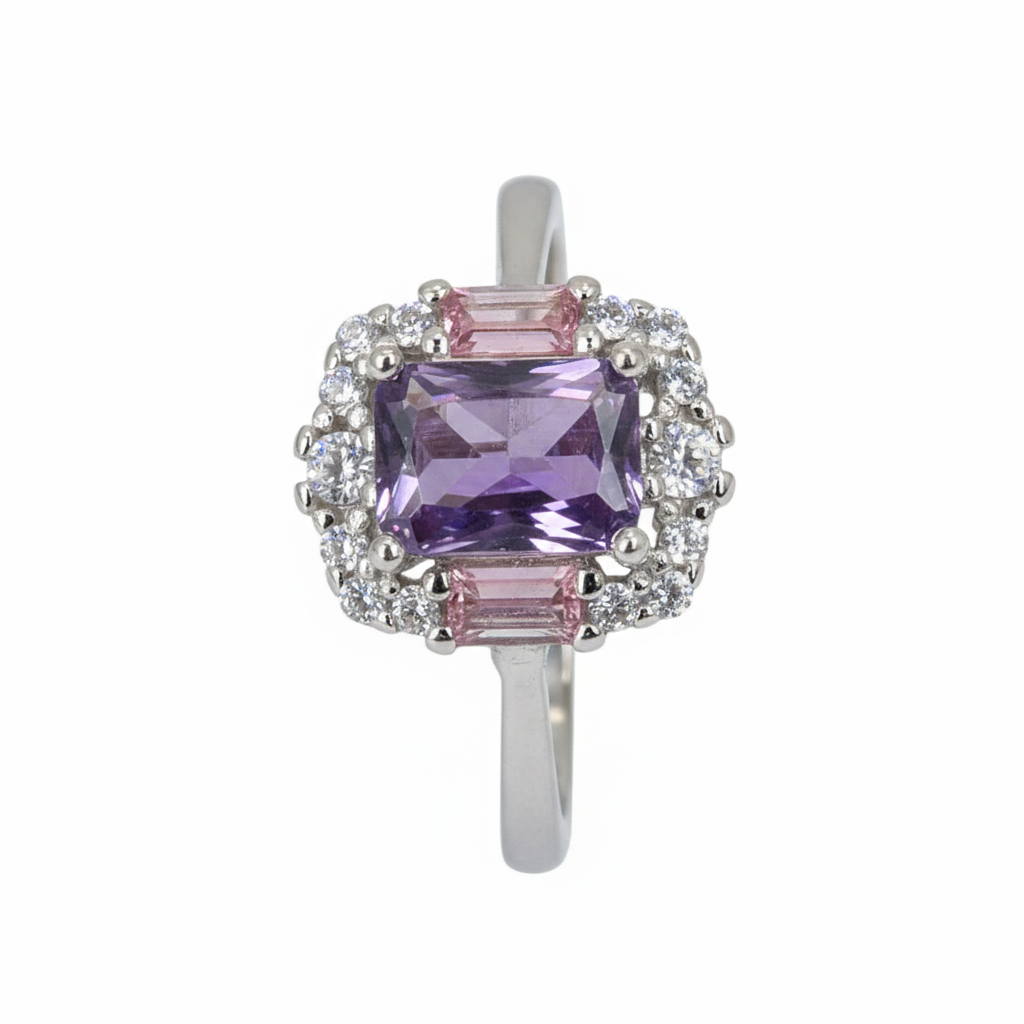 Silver Royal Orchid Halo Cocktail Ring For Her
