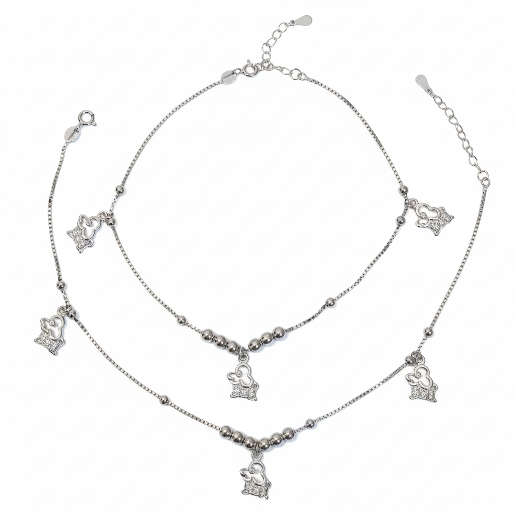 Silver Adorable Puppy charm Anklet