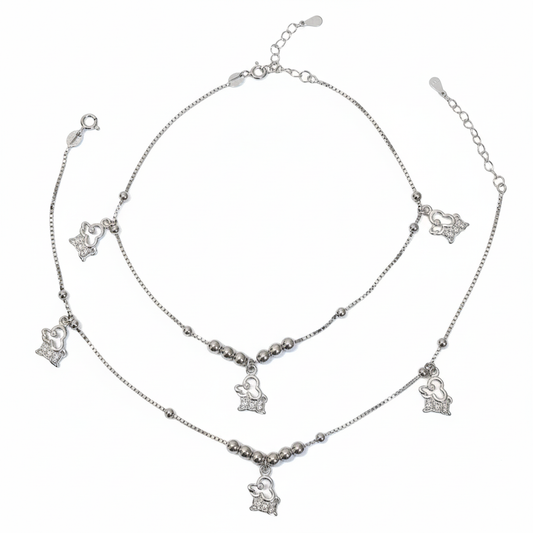 Silver Adorable Puppy charm Anklet