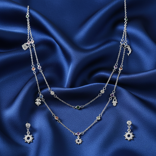 Silver charms Multicolor Shimmer Necklace