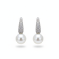 Silver Crescent shaped Pearl drop earrings in Bali pattern