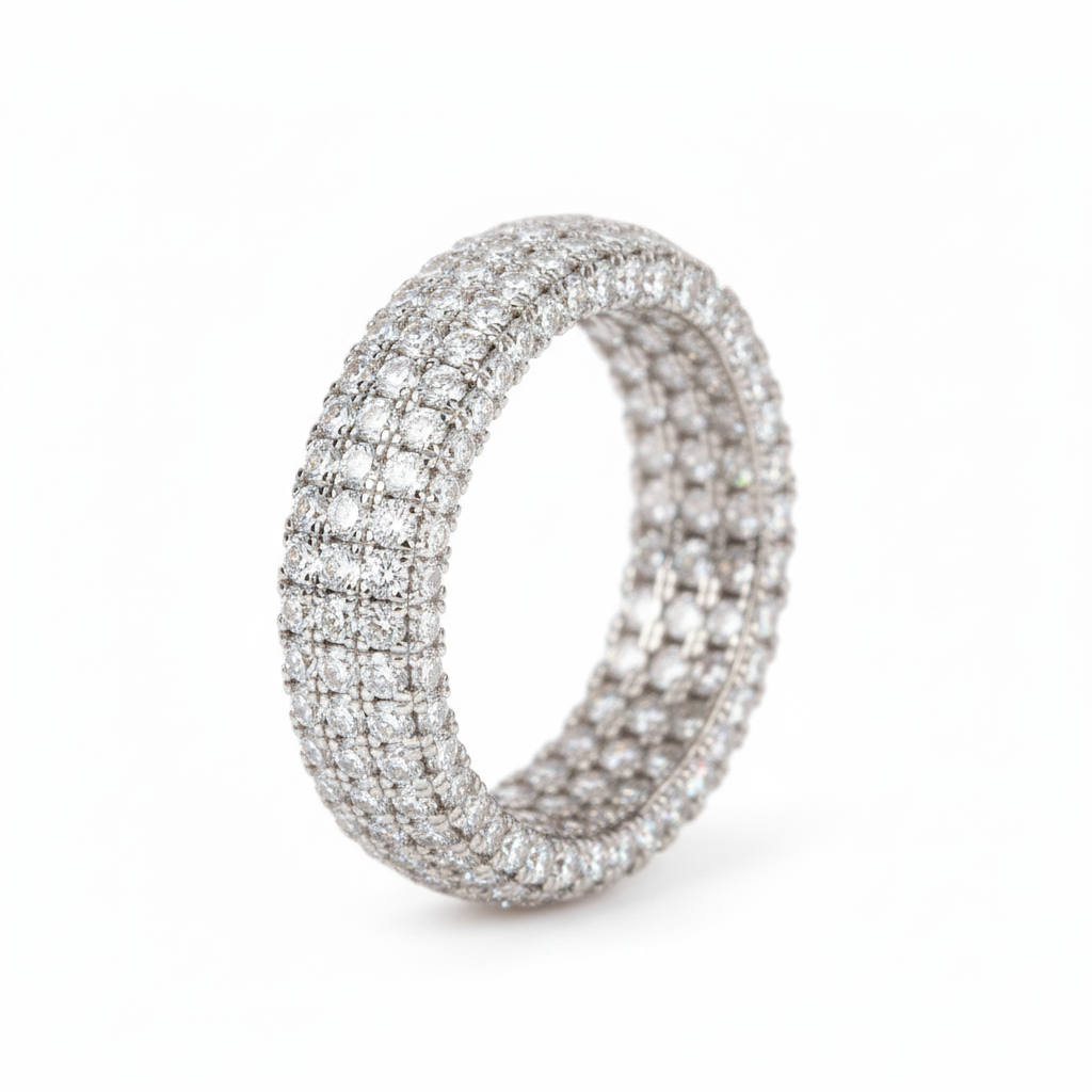 Silver Triple row Iced Eternity Band For Her