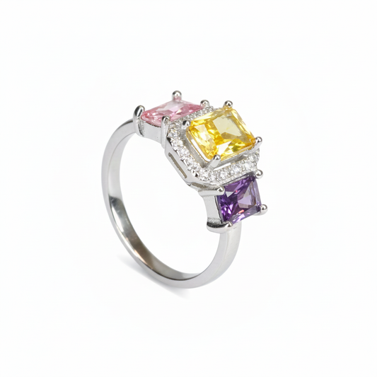 Silver Petal Perfect Pastel Trio Ring