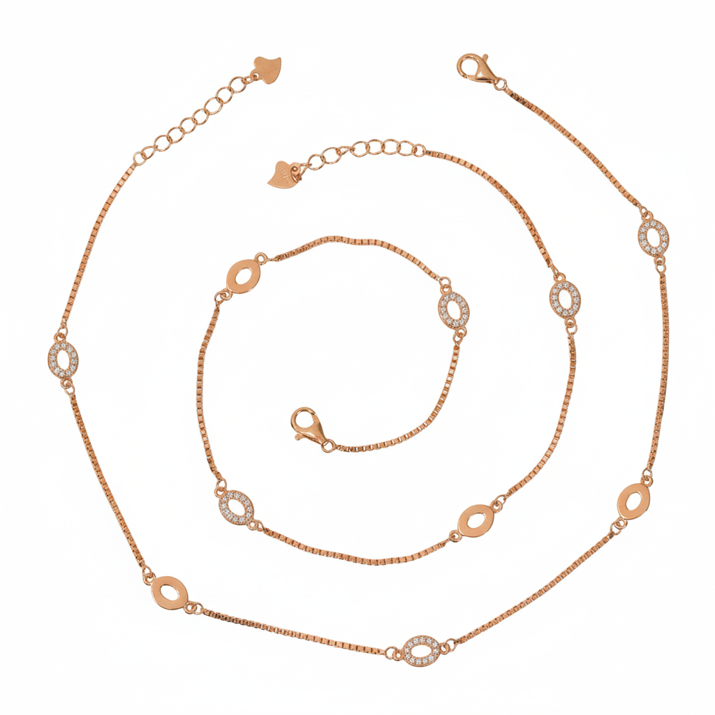 Silver Rose gold Oval Charms Anklet