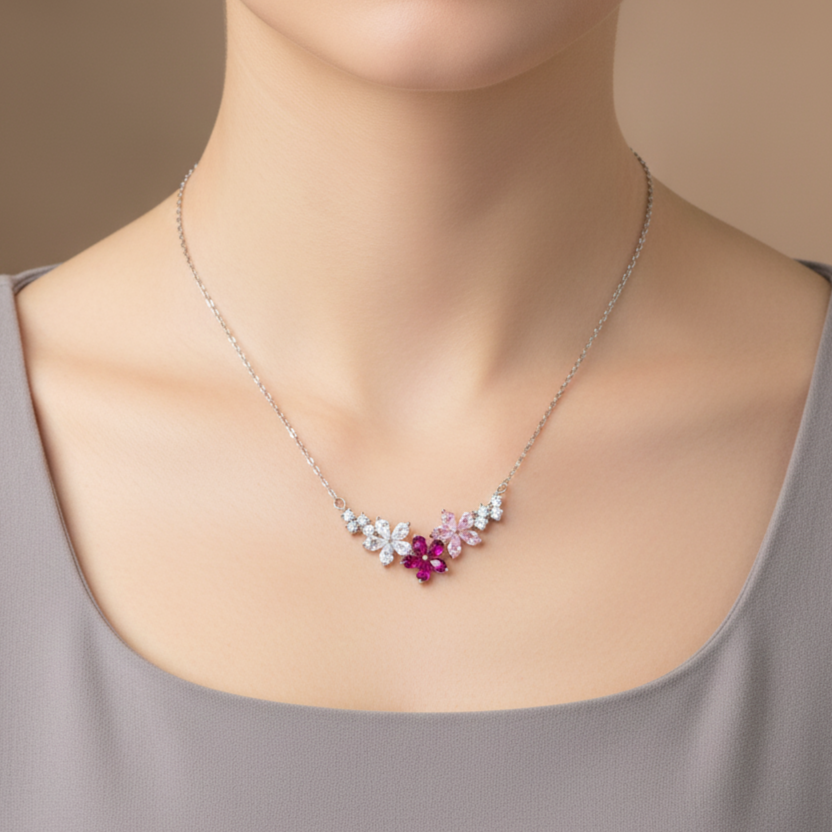 Silver Floral Charm Necklace Chain pendant