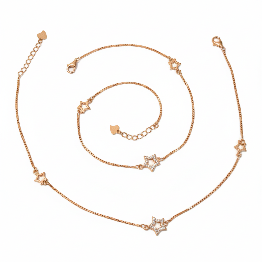 Silver Trendy Rose gold star Anklet for her