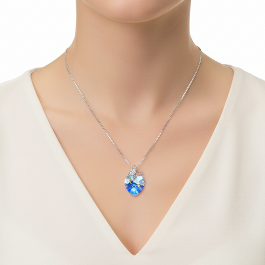 Silver Butterfly Bail Heart Crystal Pendant