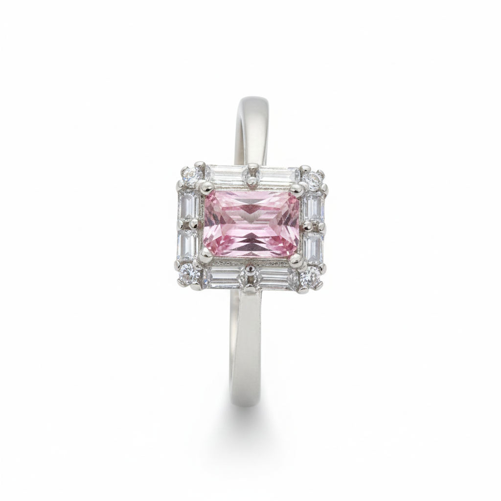 Silver Radiant Pink Statement Ring For Her