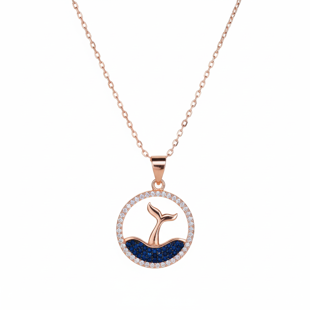 Rose Gold Coastal Whale Tail Pendant
