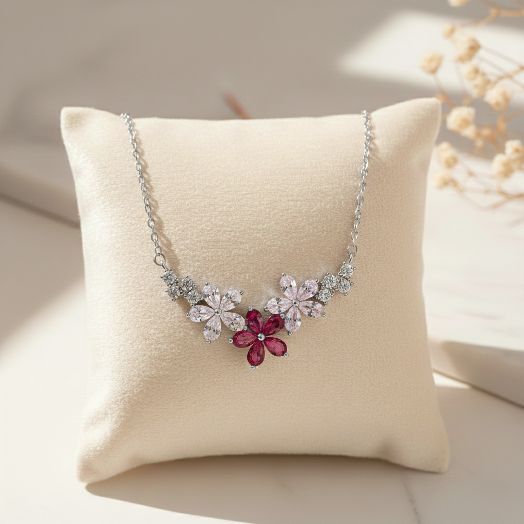 Silver Floral Charm Necklace Chain pendant