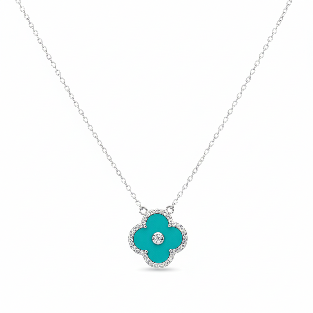 Silver Turquoise Clover Pendant