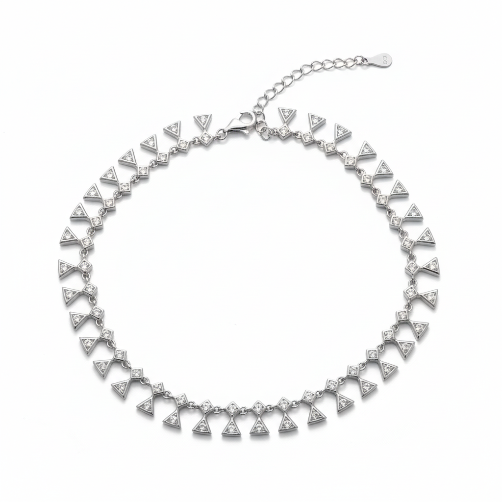 Silver Premium Triangle shaped CZ Diamond Anklet