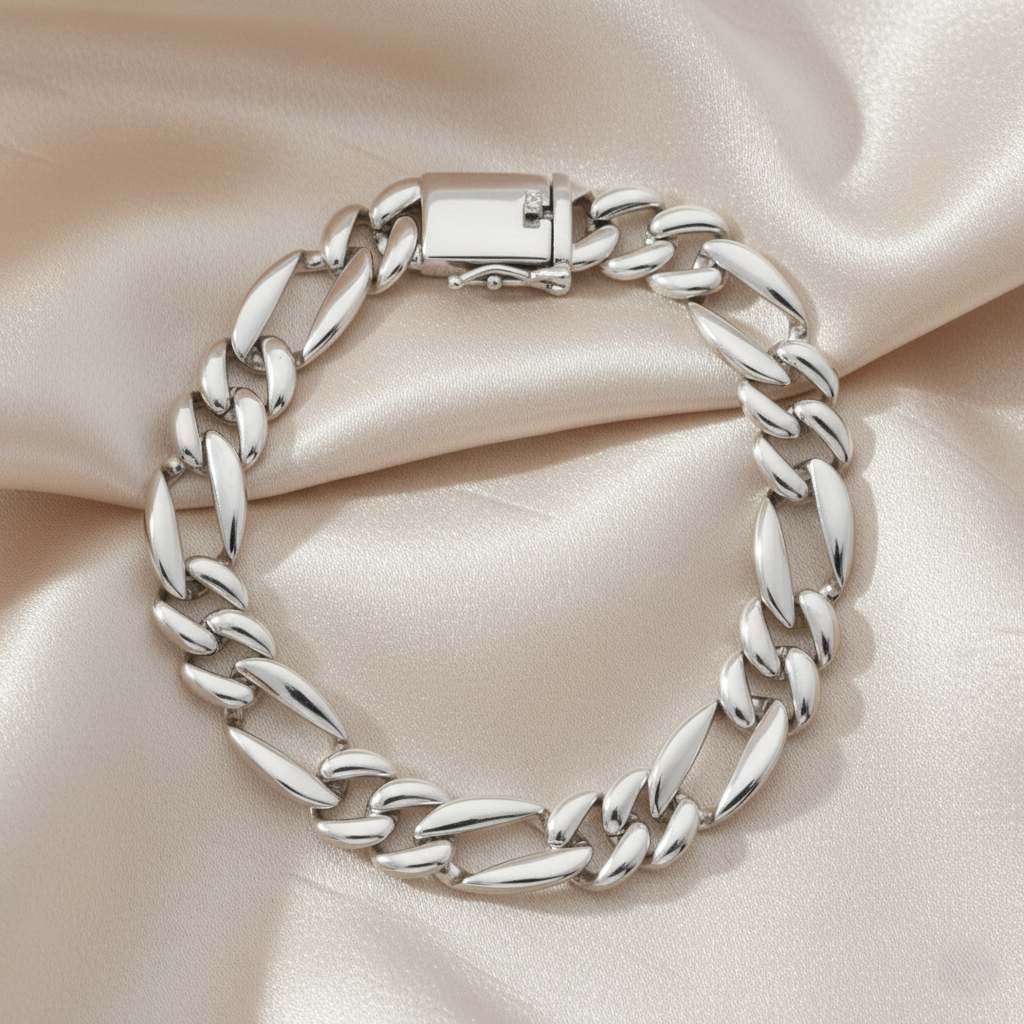 925 Silver Men's Classic figaro link chain Bracelet