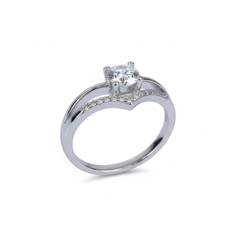 Silver V-Shaped Solitaire (CZ) Diamond Ring for her