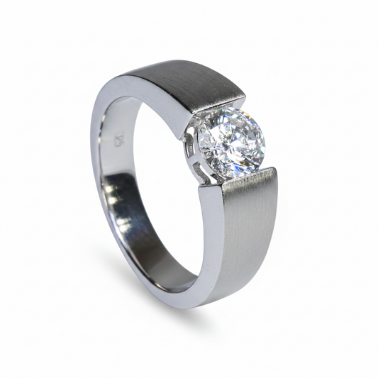 Stardust Meteorite Notched Ring in Sterling Silver