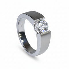 Stardust Meteorite Notched Ring in Sterling Silver