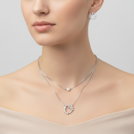 Silver Luminous Pearl Pendant Set