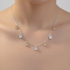 Silver Oval yellow and White stone charms Necklace
