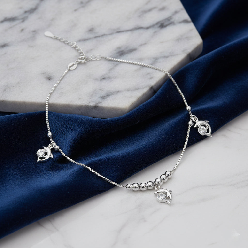 Silver Cute Dolphin wandering Anklet for her