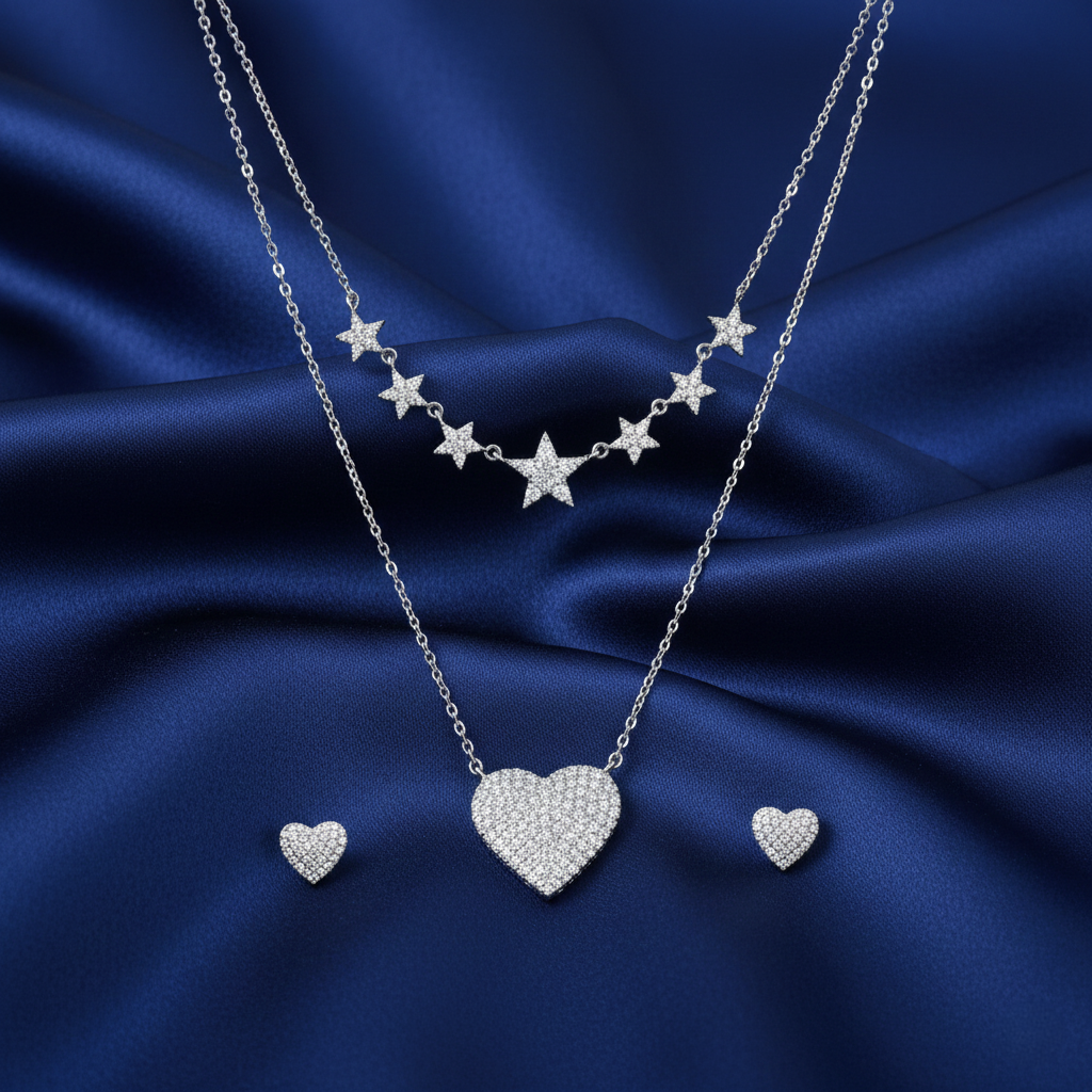 Silver Celestial Heart Double Layer Set