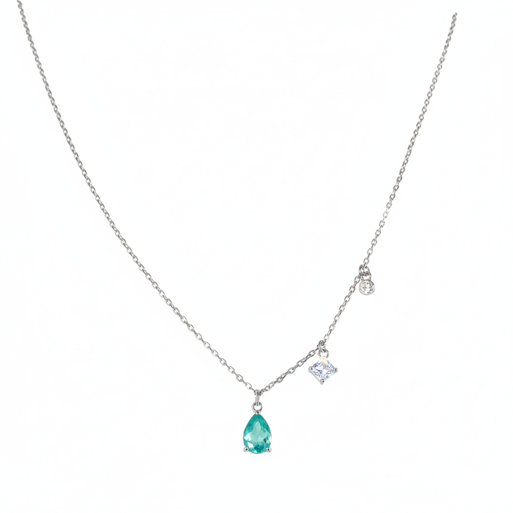 Silver Teal Charming Pendant Set