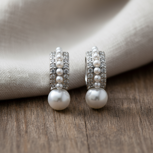 Silver Pearl studs Half Bali Earrings