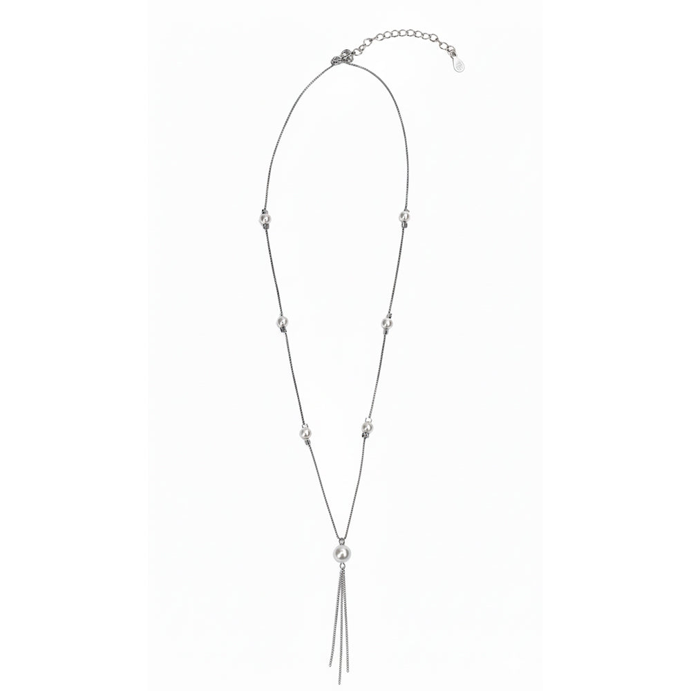 Silver Minimalist Pearl Drop Lariat Chain