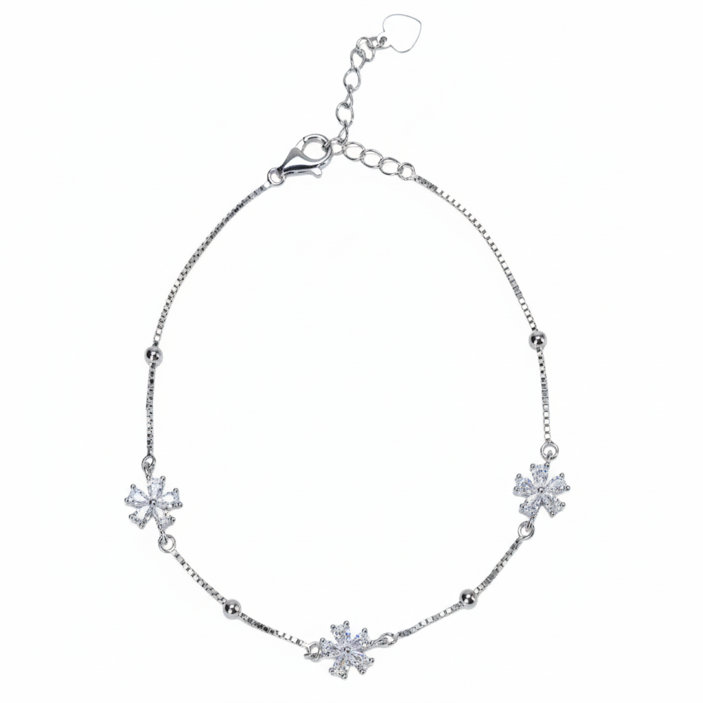 Silver Sparkling Snow Flake Charm Bracelet