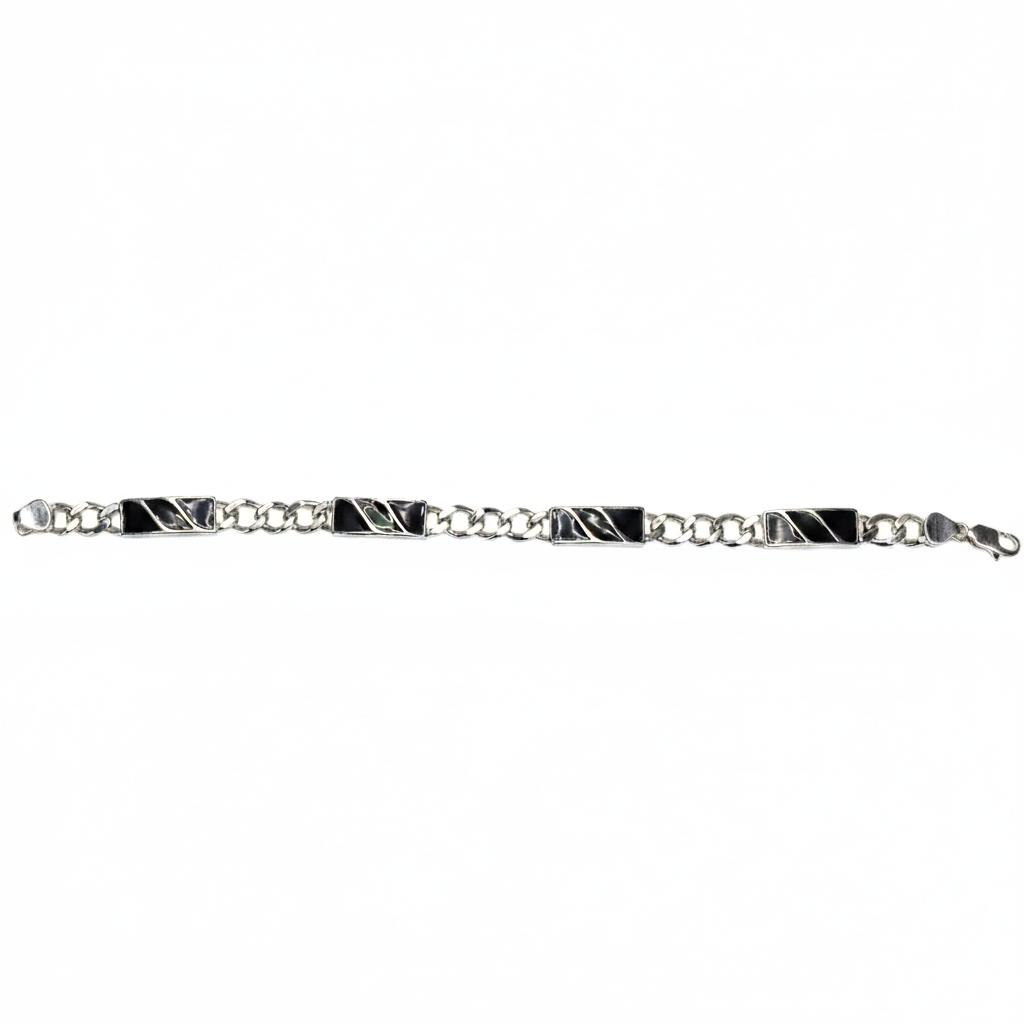 Silver Noir Wave Style Link Bracelet For Him