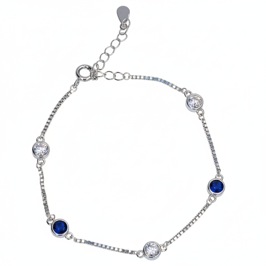 Silver Classic Blue and White Girlish Chain bracelet