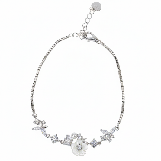 Silver Cute Whimsical Flower and Butterfly Bracelet for her