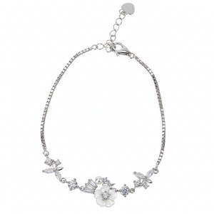 Silver Cute Whimsical Flower and Butterfly Bracelet for her