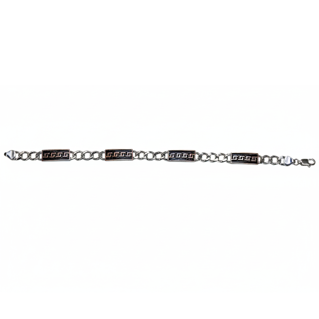 Silver Greek design black and rose gold Mens bracelet