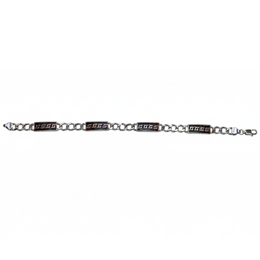 Silver Greek design black and rose gold Mens bracelet
