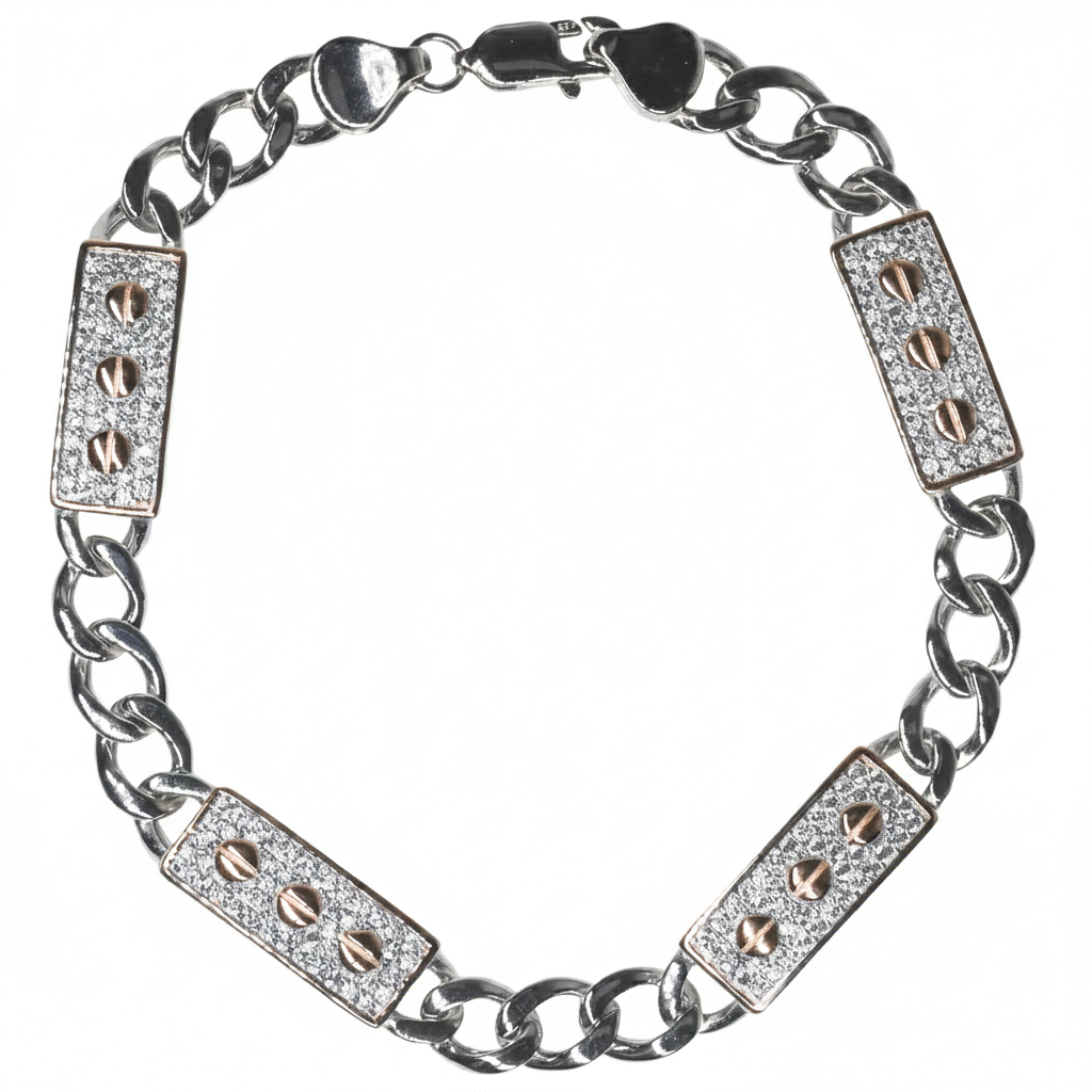 Silver Stellar Bolt Link Bracelet For Him
