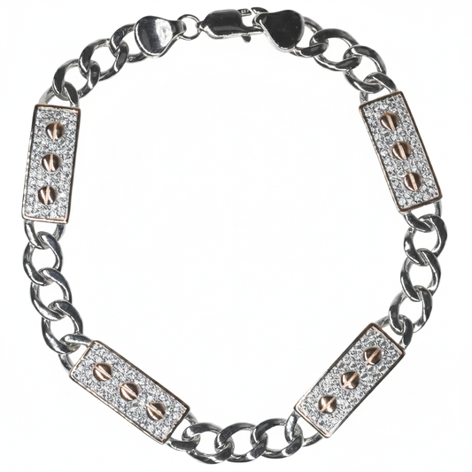 Silver Stellar Bolt Link Bracelet For Him