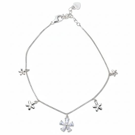 Silver Sparkling Flower Charm Bracelet