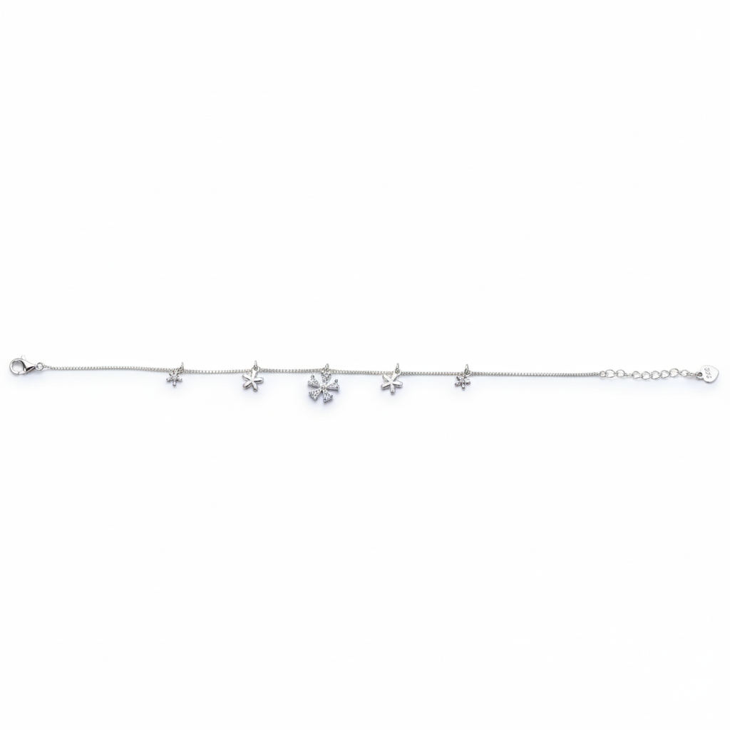 Silver Sparkling Flower Charm Bracelet