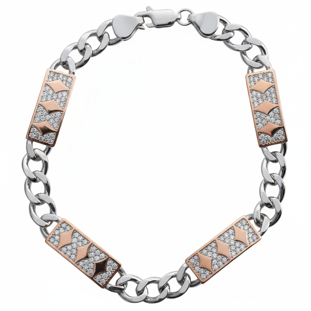Silver Designer dual tone rose gold chain bracelet for men