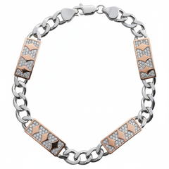Silver Designer dual tone rose gold chain bracelet for men
